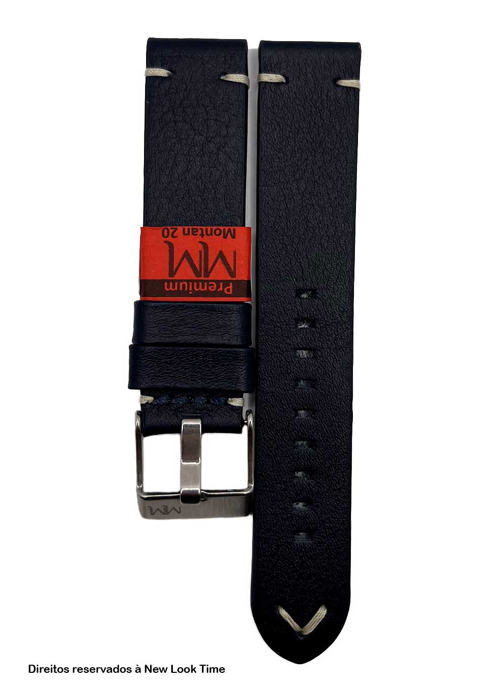 Pulseira Couro Azul Relógios 20mm Montan Costura Clara Fivela Prata