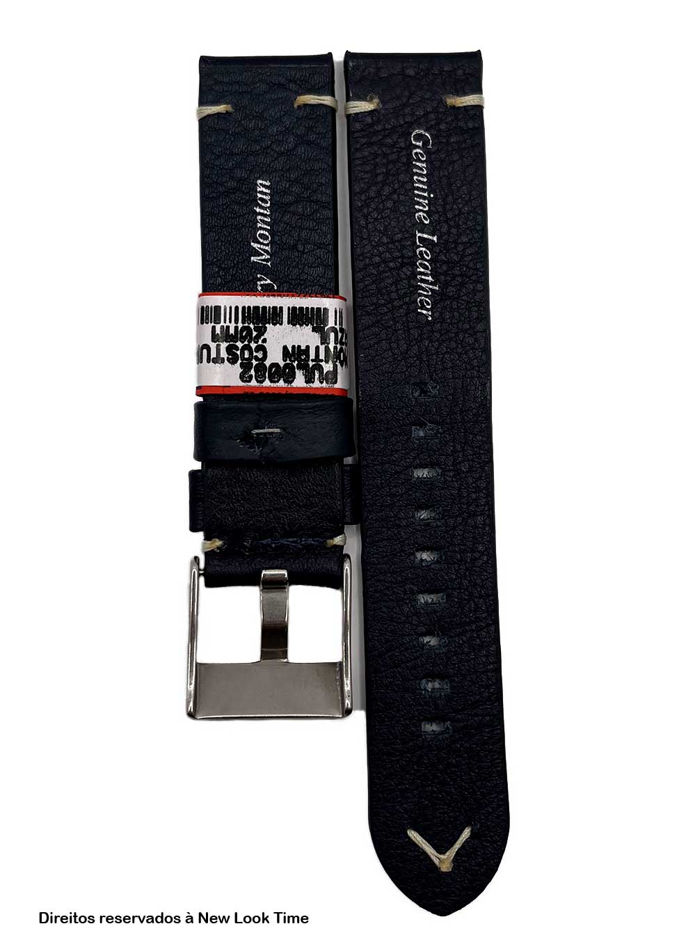 Pulseira Couro Azul Relógios 20mm Montan Costura Clara Fivela Prata