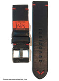 Pulseira Couro Preto Relógios 24mm Montan Costura Vermelha Fivela Prata