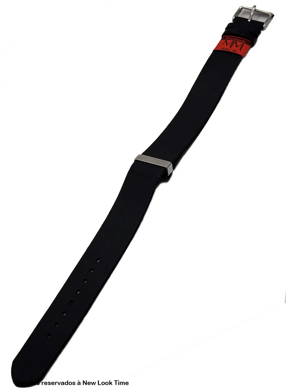 Pulseira Nato Couro Preto Relógios 20mm Fivela Prata