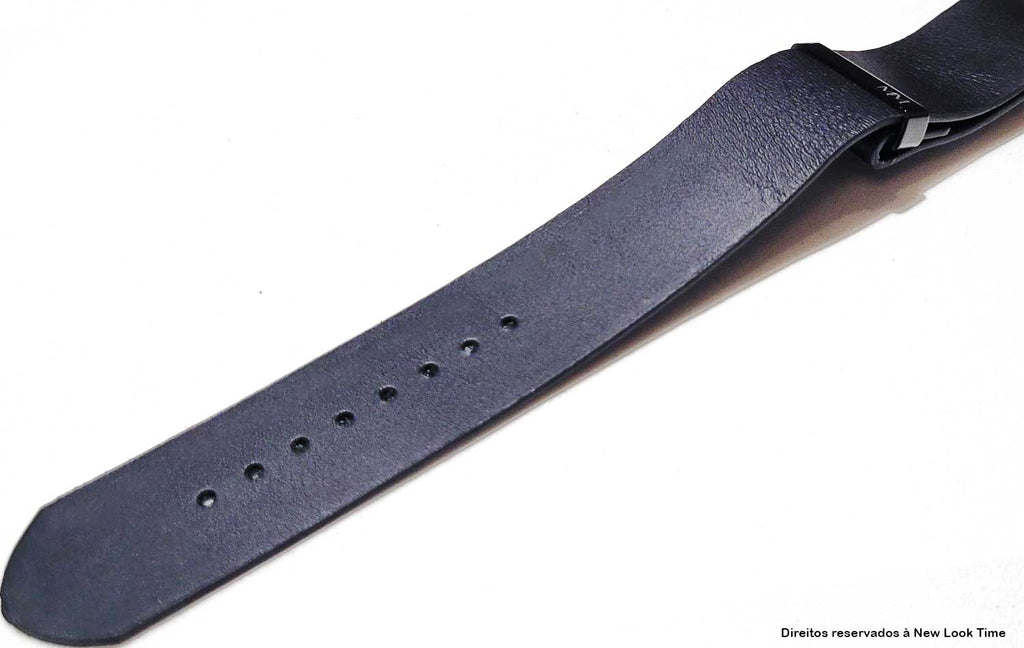 Pulseira Nato Couro Preto 22mm Fivela Preta
