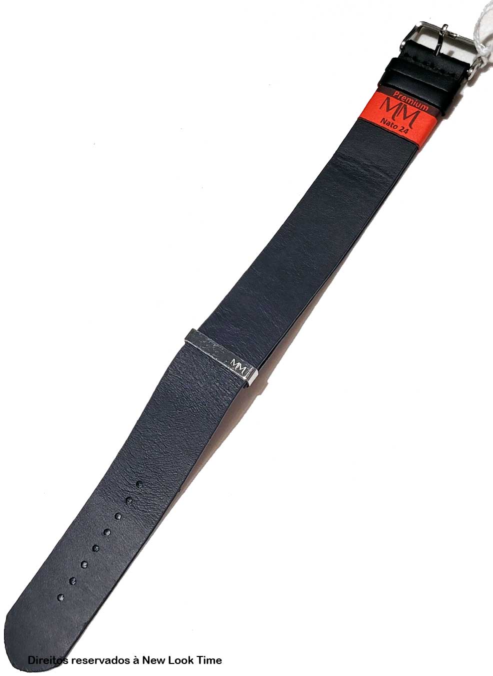 Pulseira Nato Couro Preto 24mm Fivela Prata