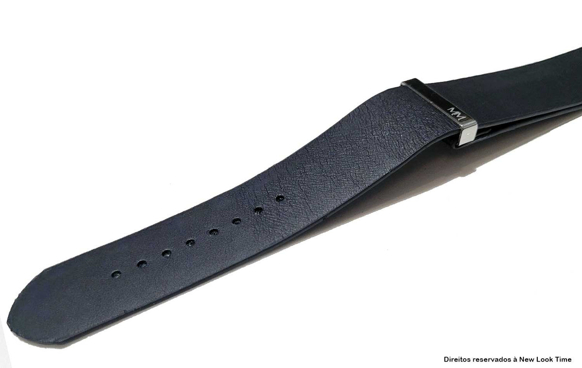 Pulseira Nato Couro Preto 24mm Fivela Prata