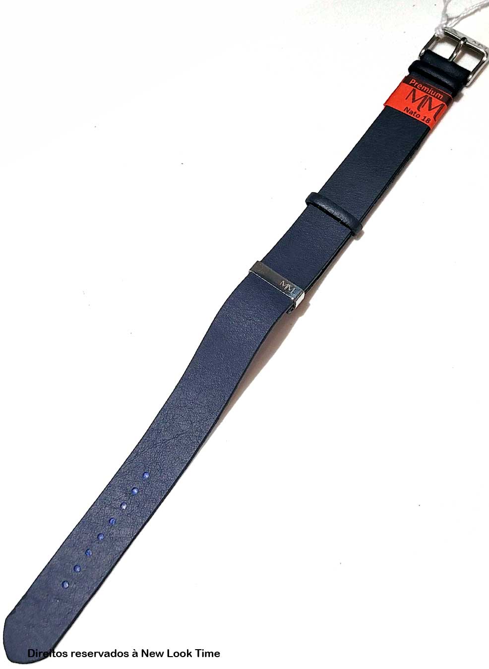 Pulseira Nato Couro Azul Relógios 18mm Fivela Prata