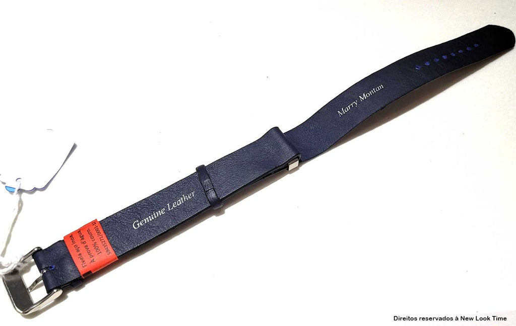 Pulseira Nato Couro Azul Relógios 18mm Fivela Prata