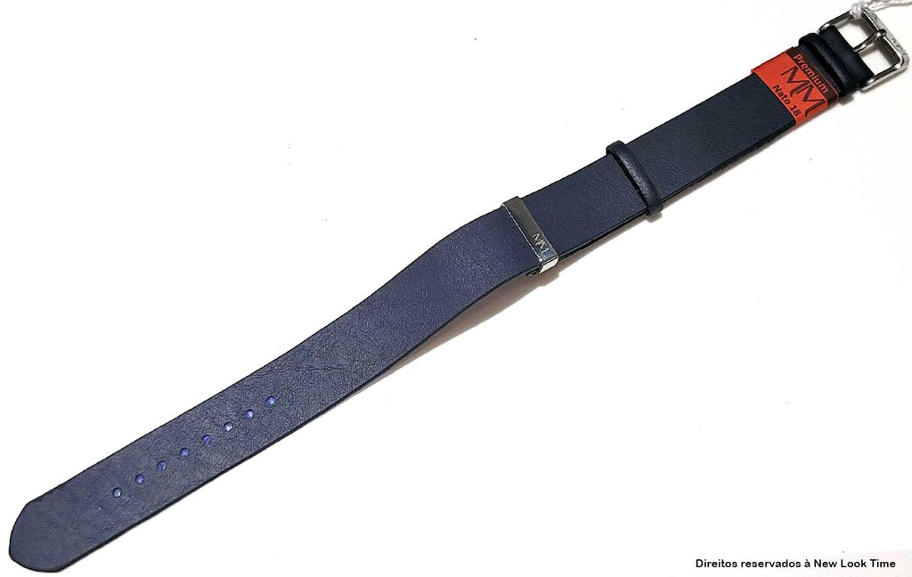 Pulseira Nato Couro Azul Relógios 18mm Fivela Prata