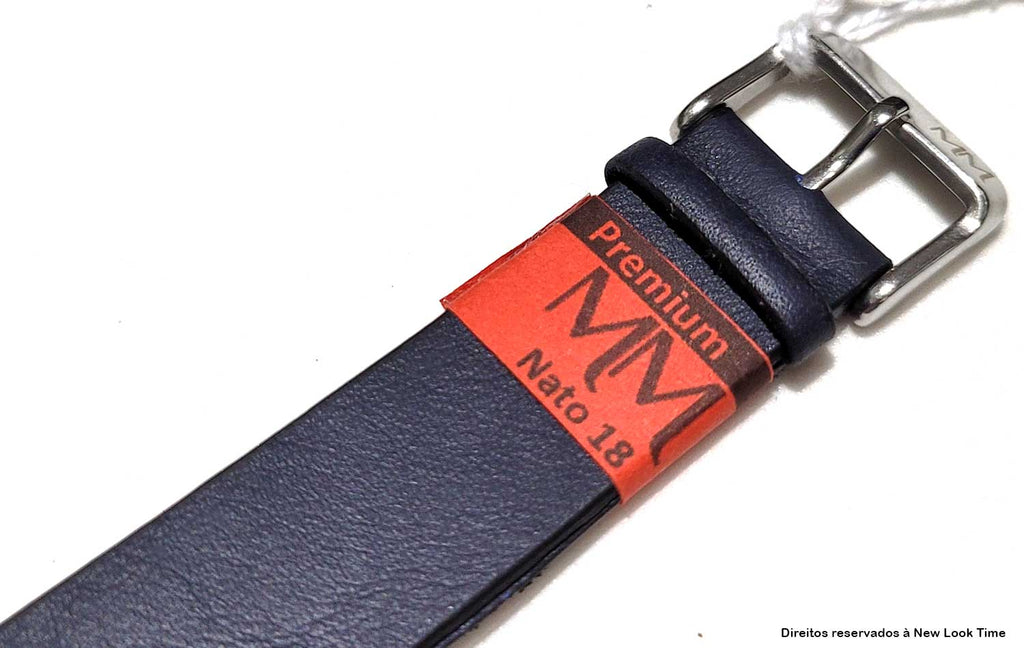 Pulseira Nato Couro Azul Relógios 18mm Fivela Prata