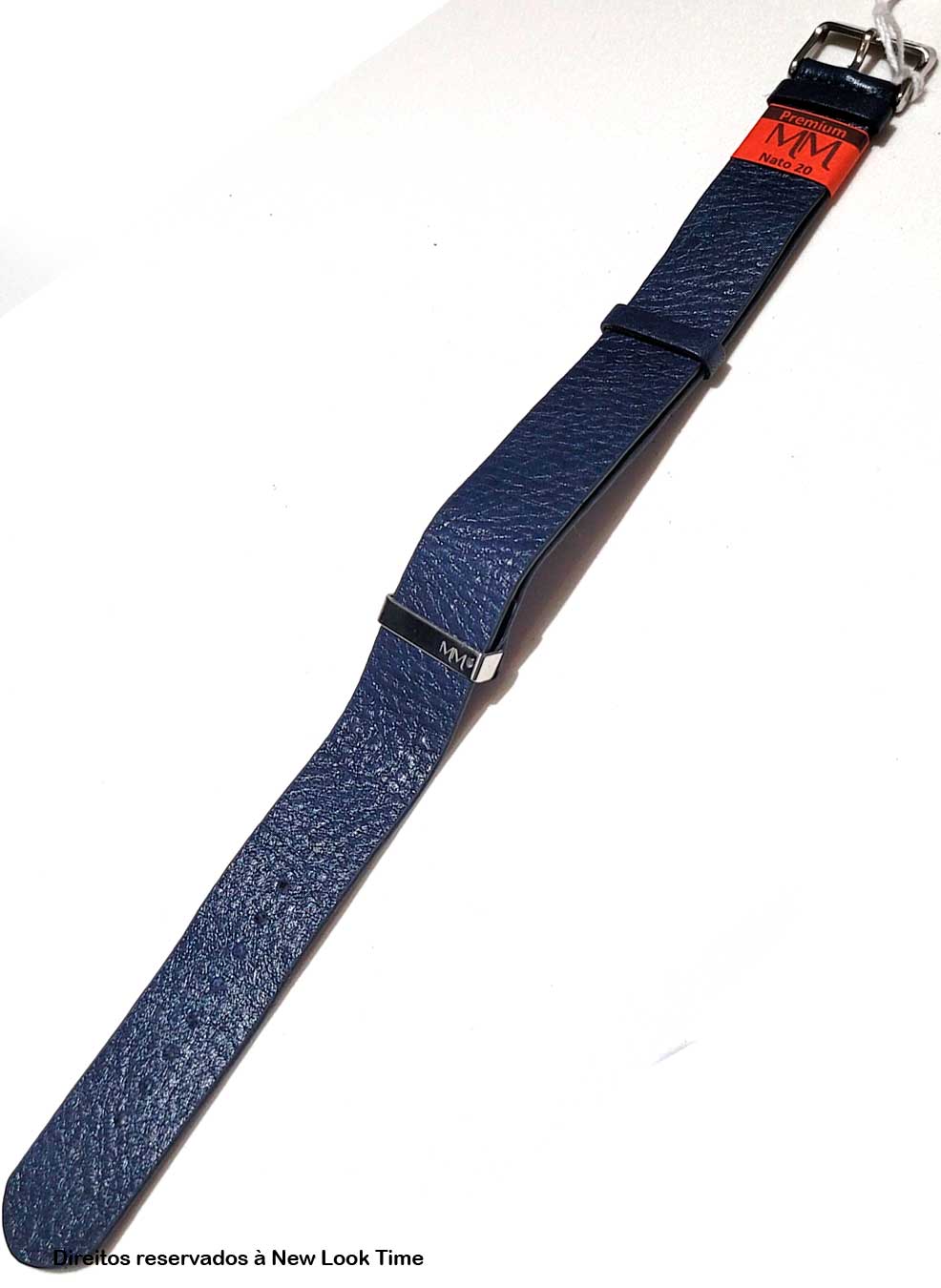 Pulseira Nato Couro Azul 20mm Fivela Prata