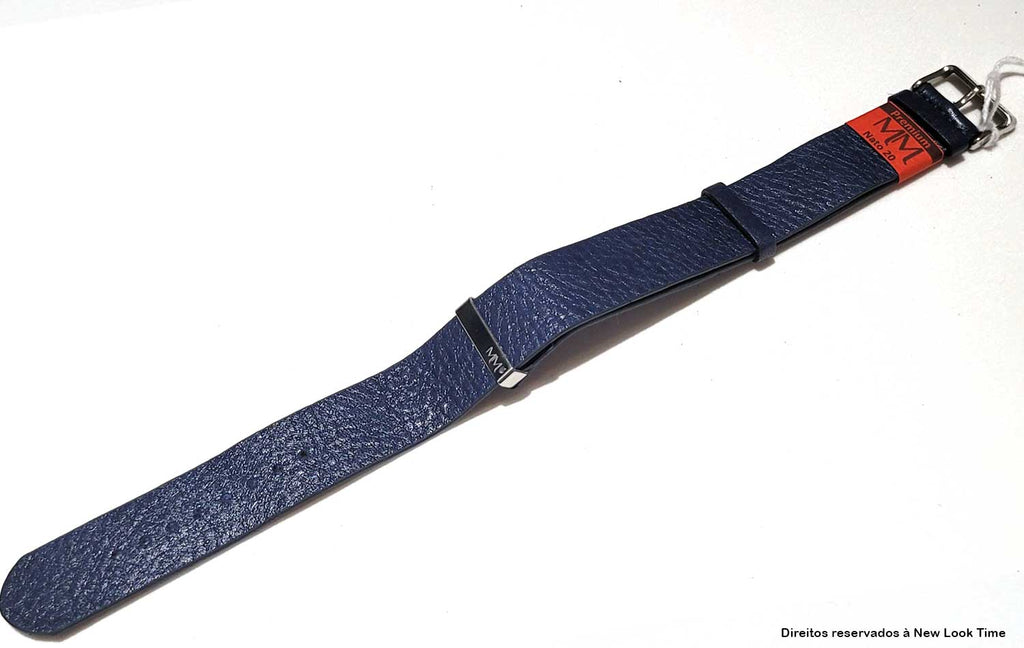 Pulseira Nato Couro Azul 20mm Fivela Prata