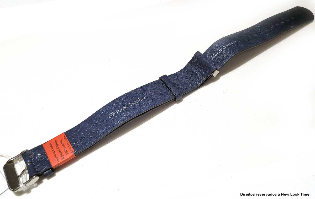 Pulseira Nato Couro Azul 20mm Fivela Prata