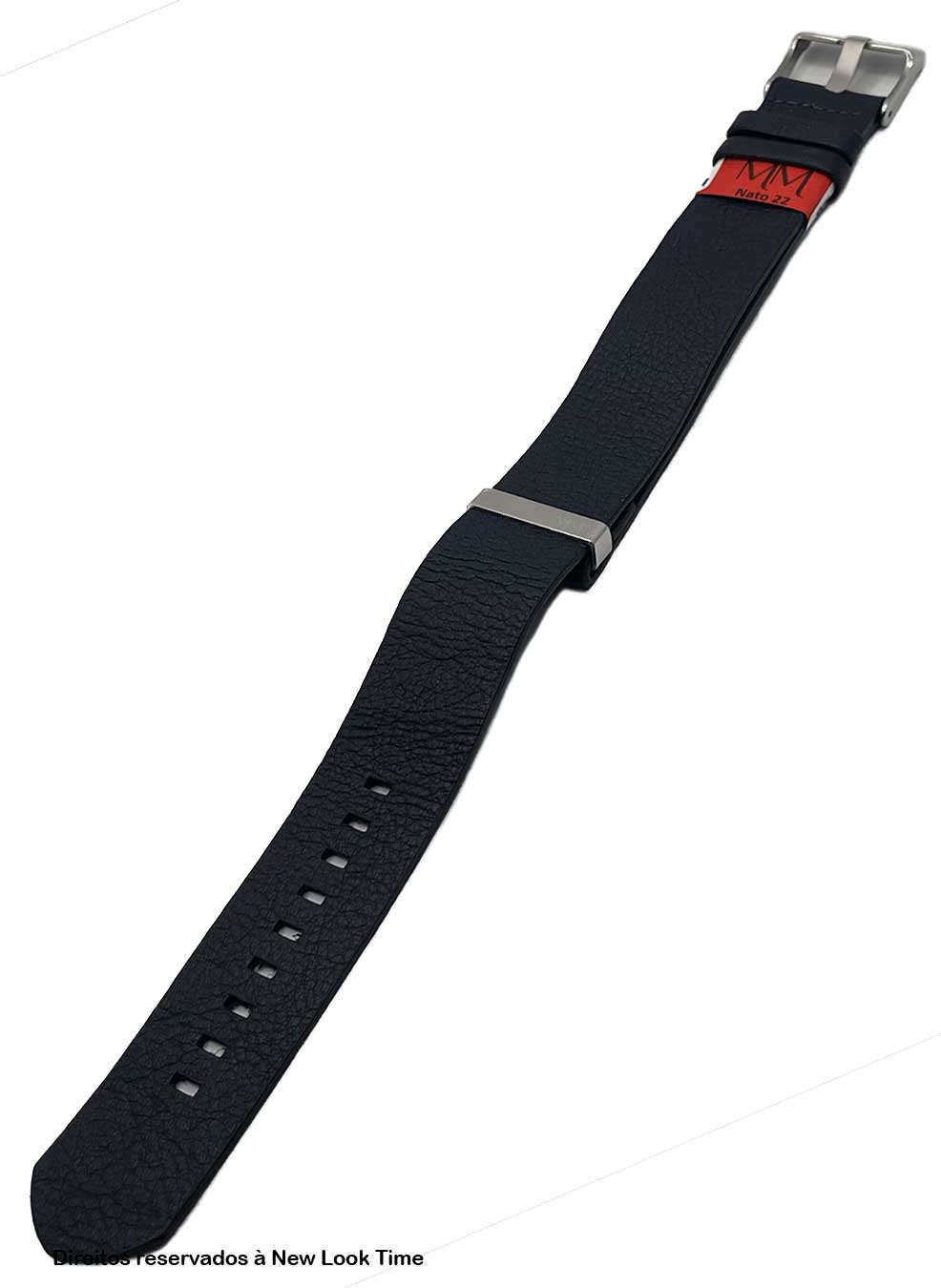 Pulseira Nato Couro Azul Relógios 22mm Fivela Prata