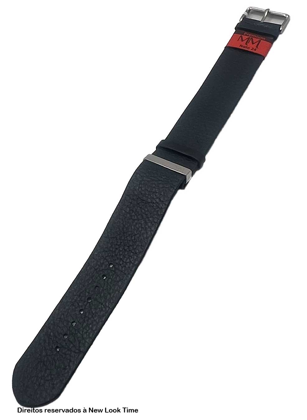 Pulseira Nato Couro Azul Relógios 24mm Fivela Prata