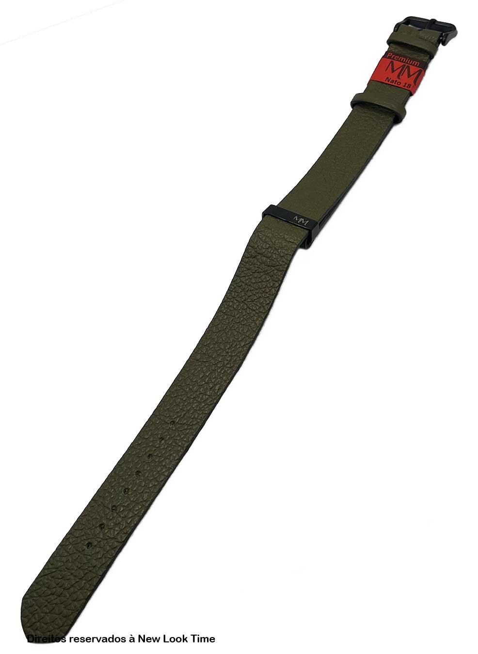 Pulseira Nato Couro Verde Relógios 18mm Fivela Preta