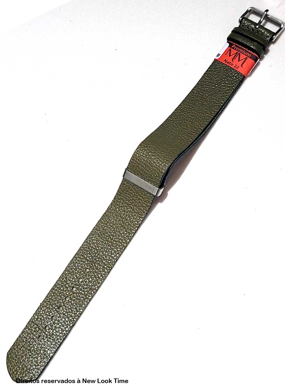 Pulseira Nato Couro Verde Relógios 22mm Fivela Prata