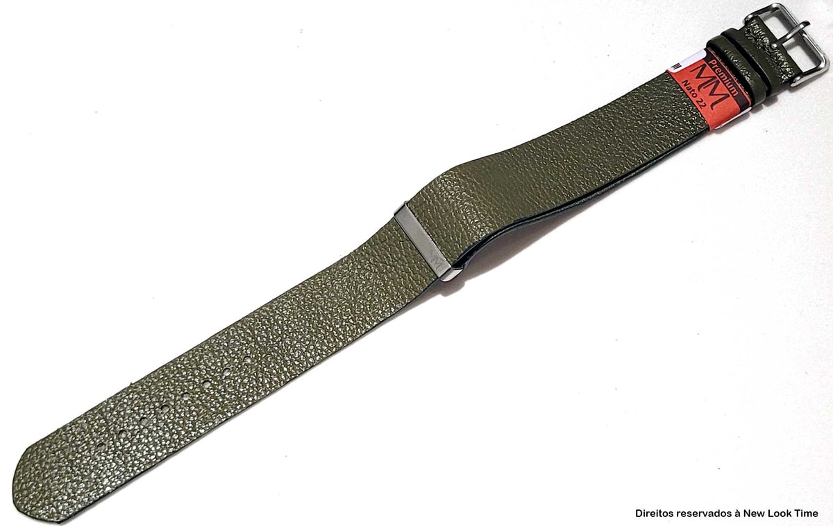 Pulseira Nato Couro Verde Relógios 22mm Fivela Prata