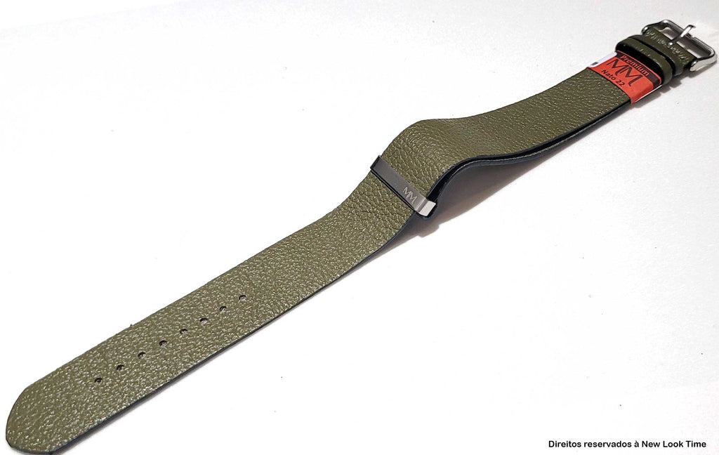 Pulseira Nato Couro Verde Relógios 22mm Fivela Prata
