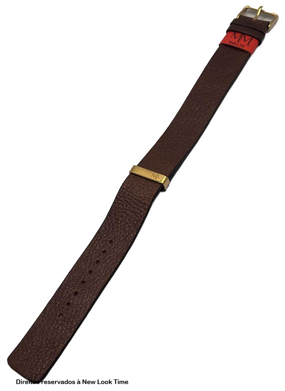 Pulseira Nato Couro Marrom Relógios 20mm Fivela Dourada