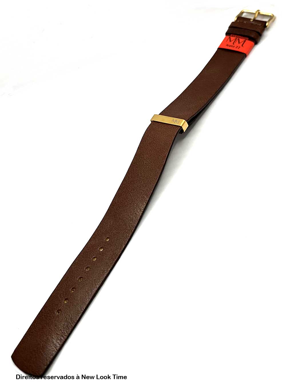 Pulseira Nato Couro Marrom 22mm Fivela Dourada