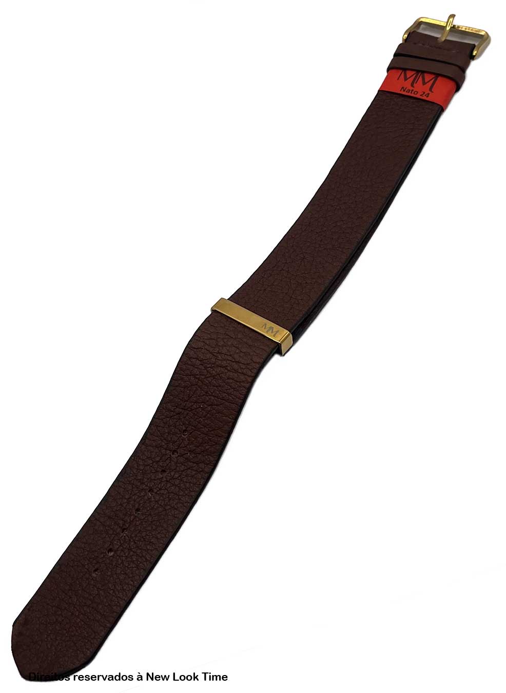 Pulseira Nato Couro Marrom Relógios 24mm Fivela Dourada