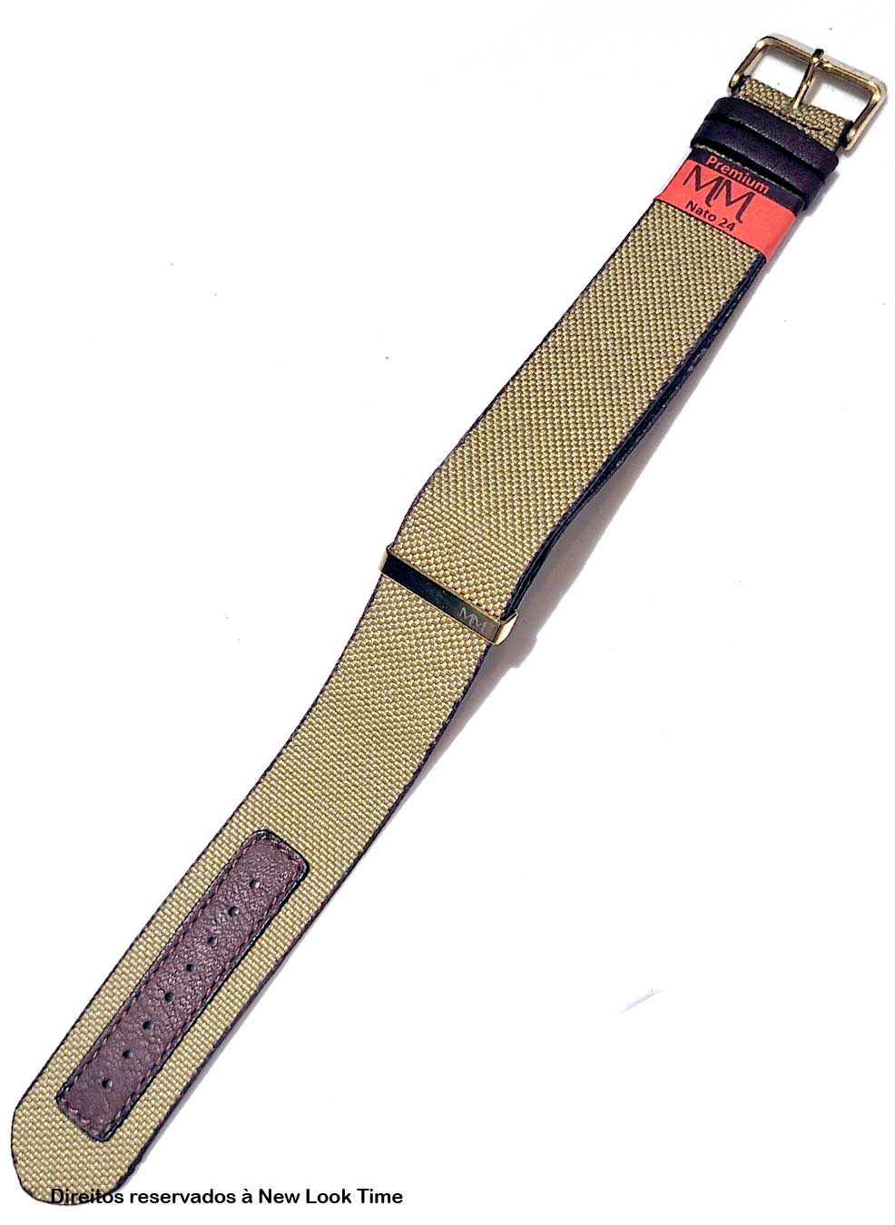 Pulseira Nato Lona Bege 24mm Fivela Prata
