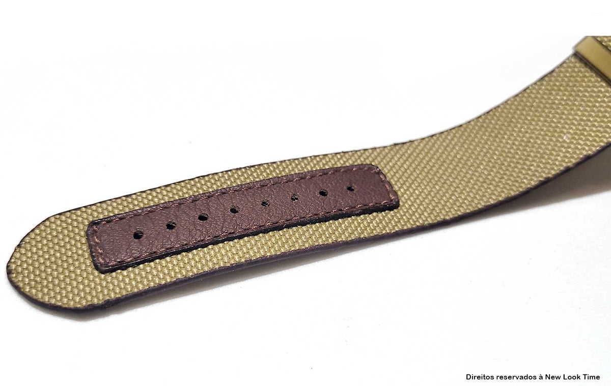 Pulseira Nato Lona Bege 24mm Fivela Prata
