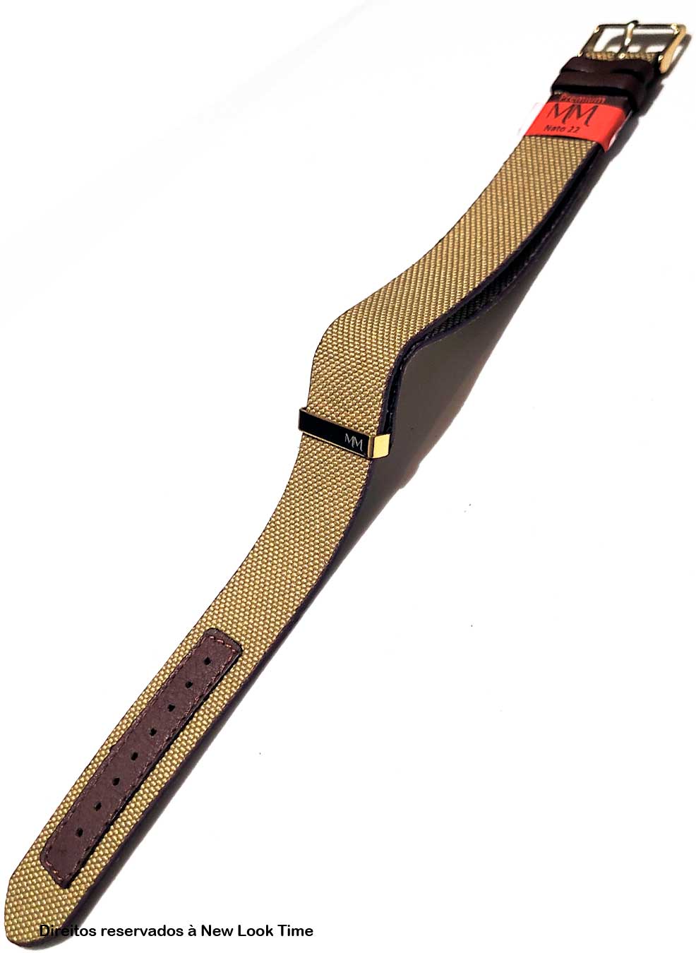 Pulseira Nato Lona Bege 22mm Fivela Dourada