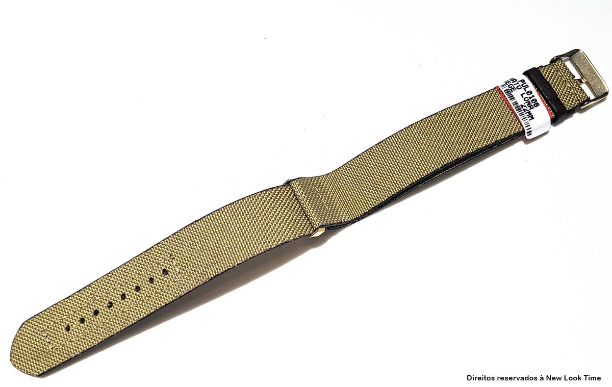 Pulseira Nato Lona Bege 22mm Fivela Dourada