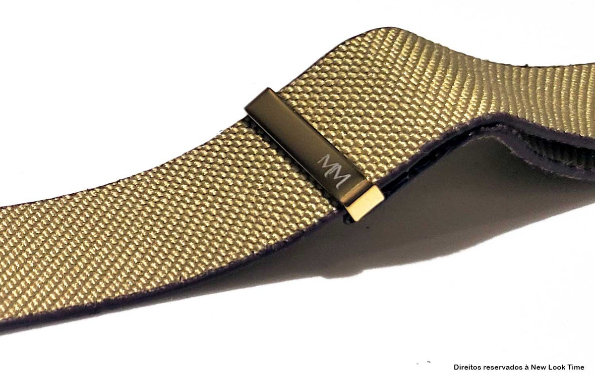 Pulseira Nato Lona Bege 22mm Fivela Dourada