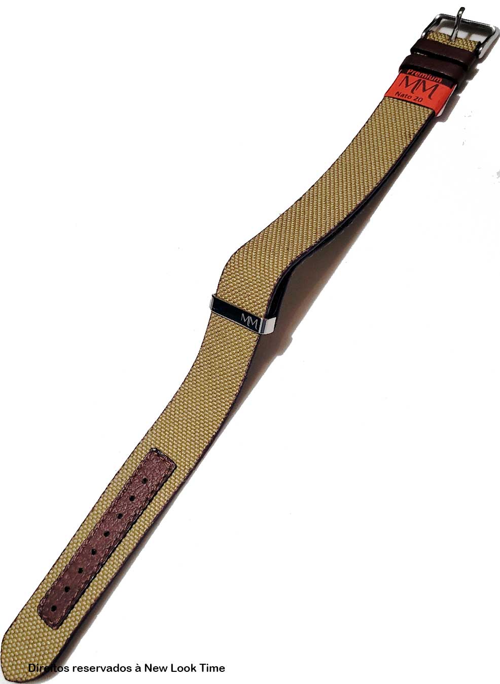 Pulseira Nato Lona Bege 20mm Fivela Prata