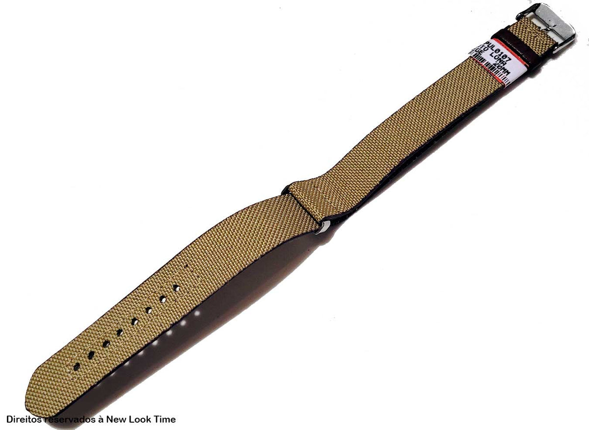 Pulseira Nato Lona Bege 20mm Fivela Prata