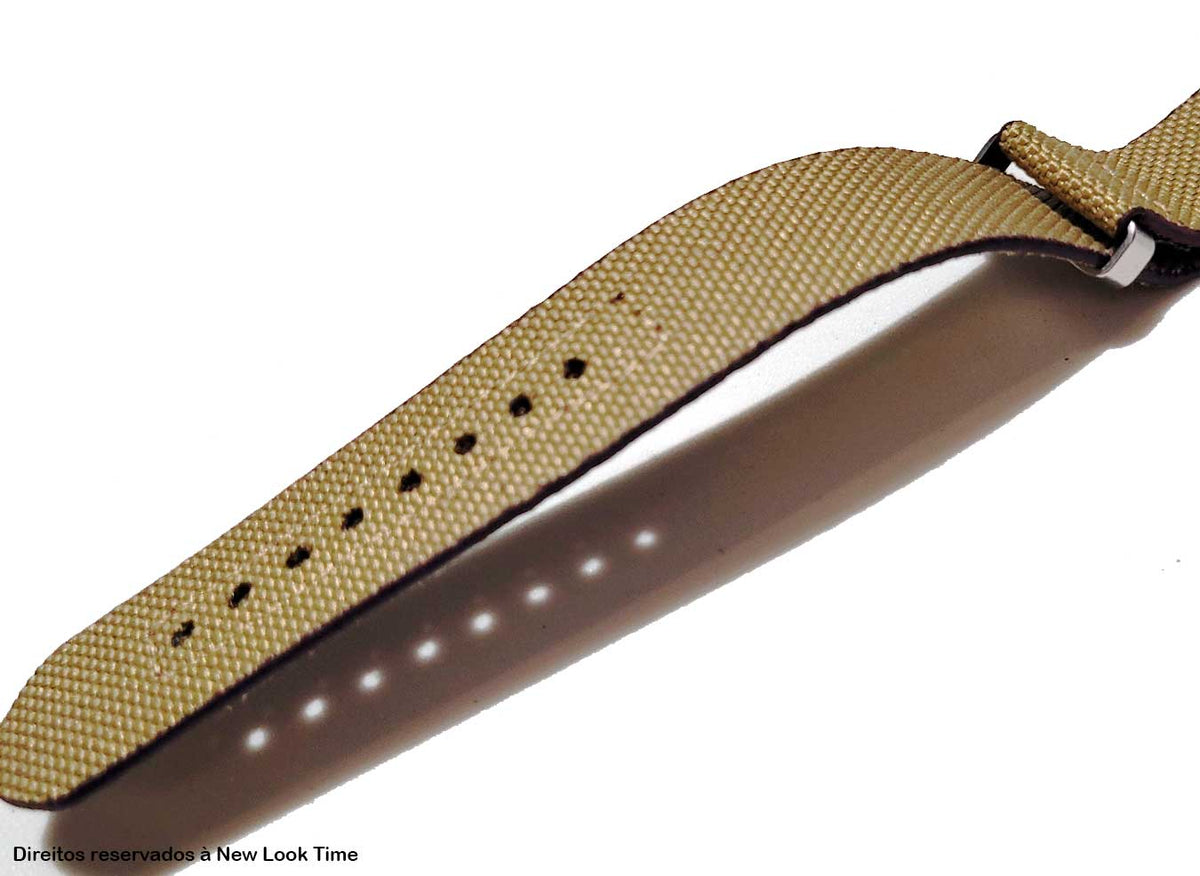 Pulseira Nato Lona Bege 20mm Fivela Prata