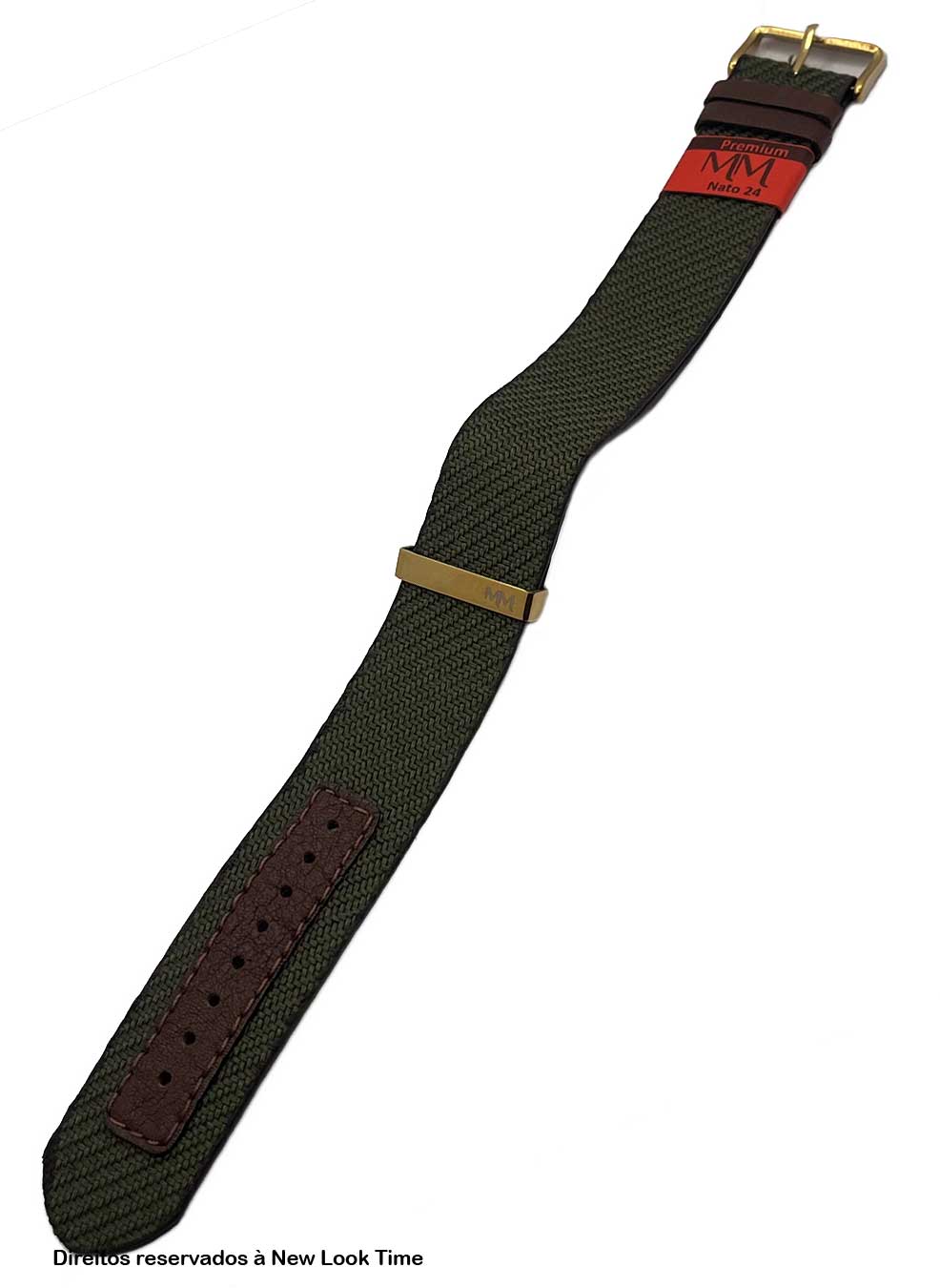 Pulseira Nato Lona Verde Relógios 24mm Fivela Dourada
