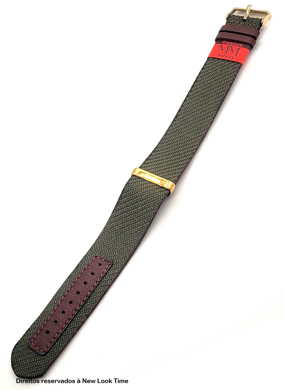 Pulseira Nato Lona Verde 22mm Fivela Dourada