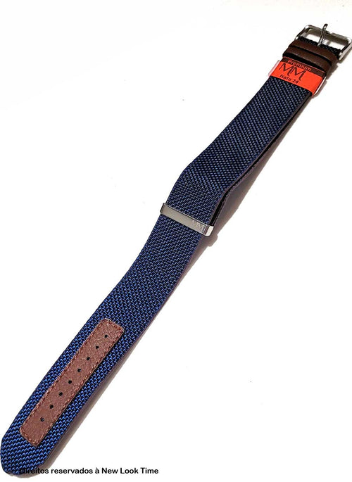 Pulseira nato lona azul 24mm Fivela Prata