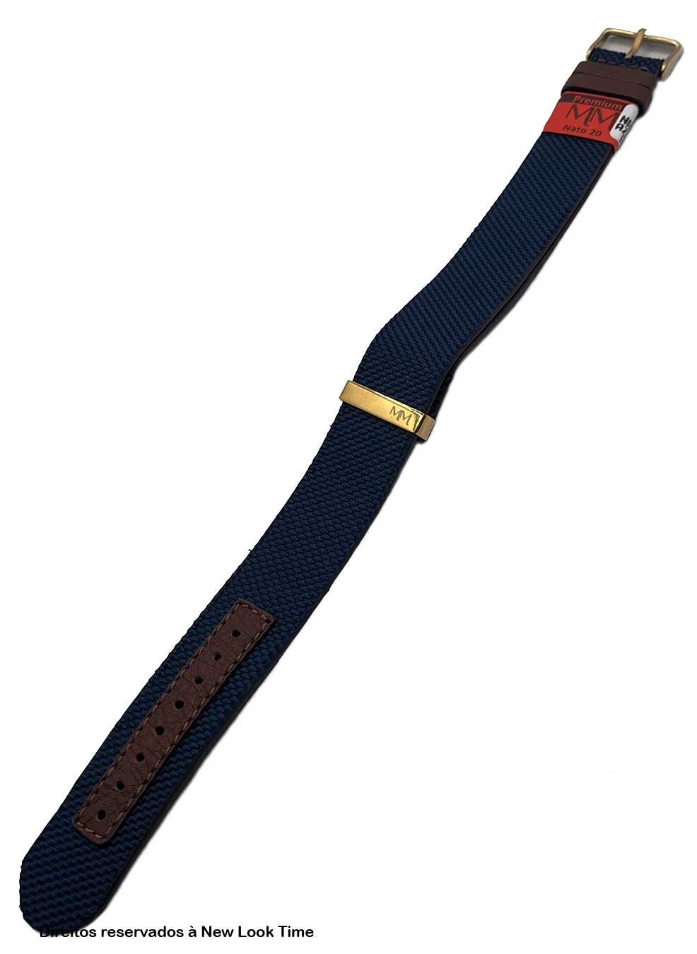 Pulseira Nato Lona Azul 20mm Fivela Dourada
