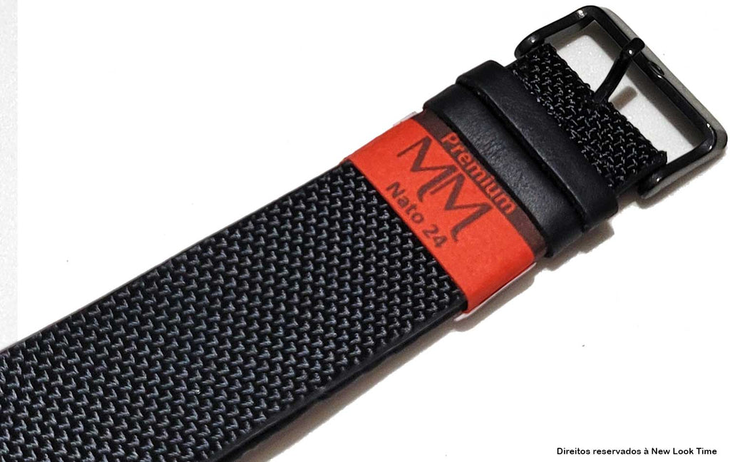 Pulseira Nato Lona Preta 24mm Fivela Preta