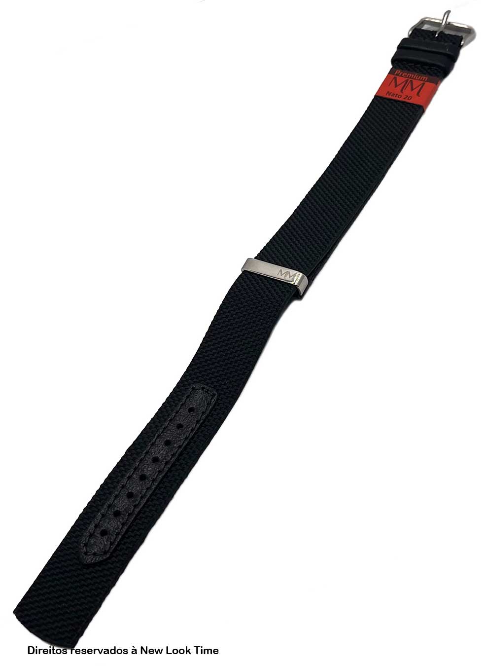 Pulseira Nato Lona Preta 20mm Fivela Prata