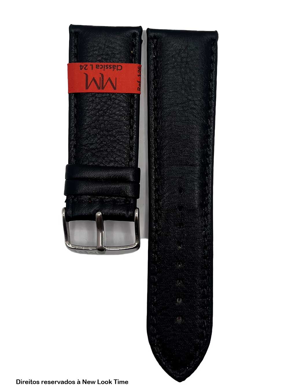 Pulseira Couro Preto Relógios 24mm Clássica L Fivela Prata