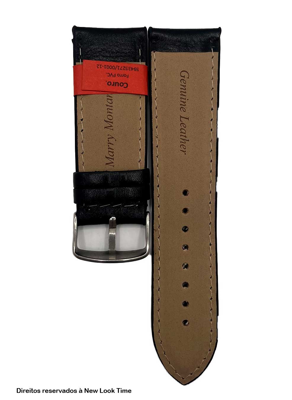 Pulseira Couro Preto Relógios 24mm Clássica L Fivela Prata