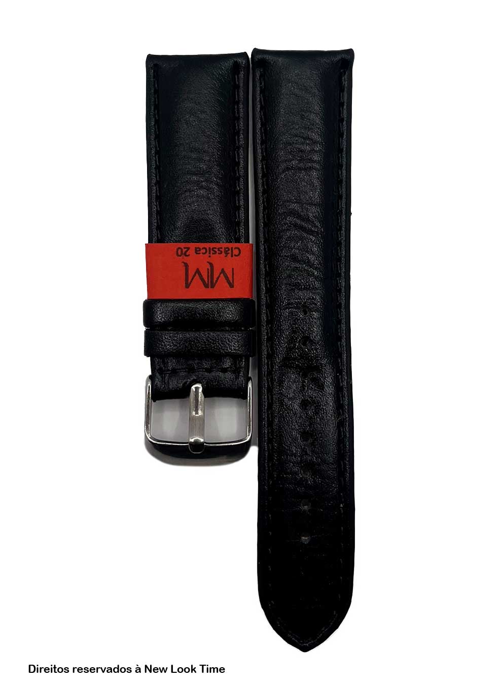 Pulseira Couro Preto Relógios 20mm Clássica L Fivela Prata