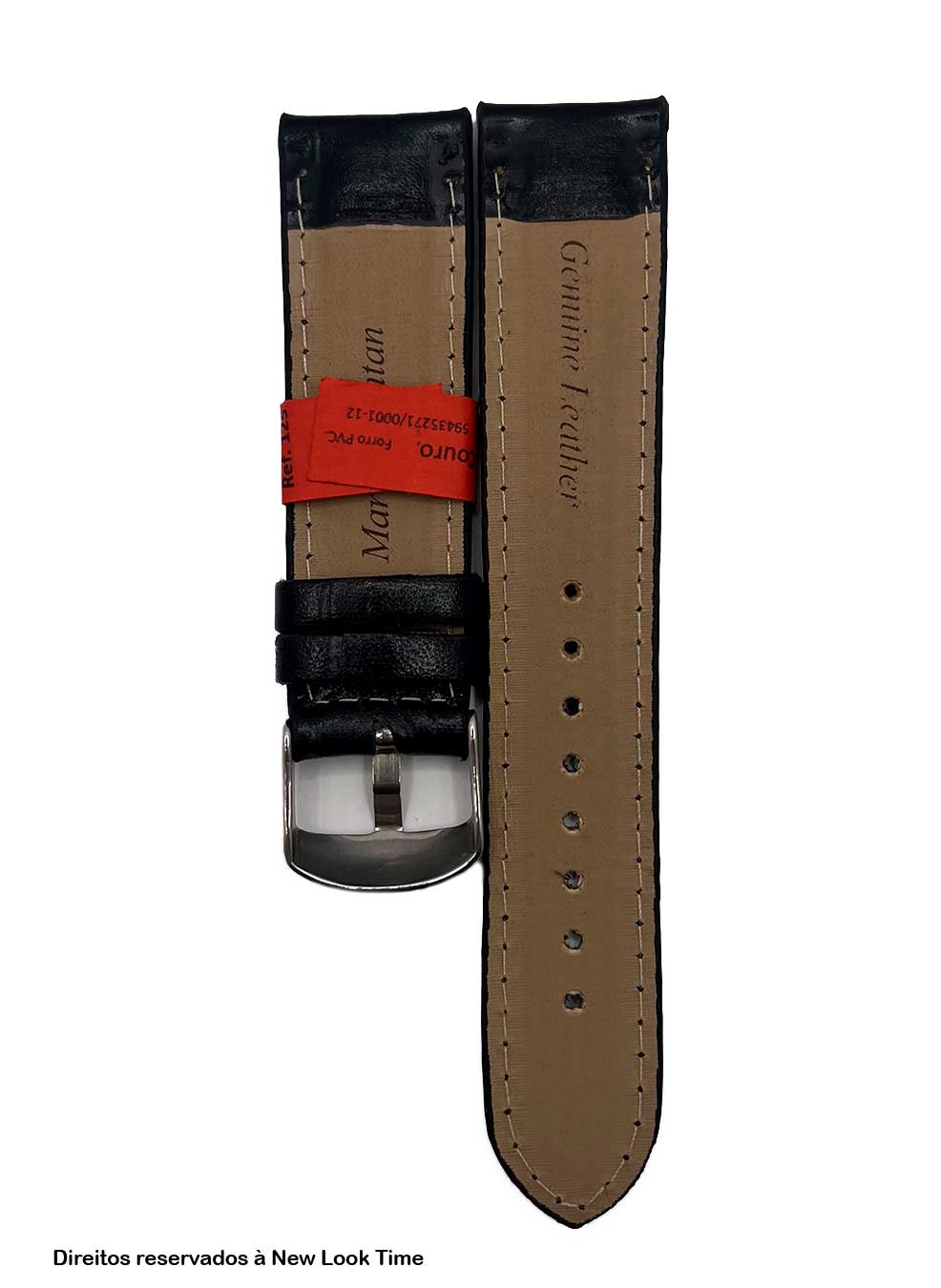 Pulseira Couro Preto Relógios 20mm Clássica L Fivela Prata