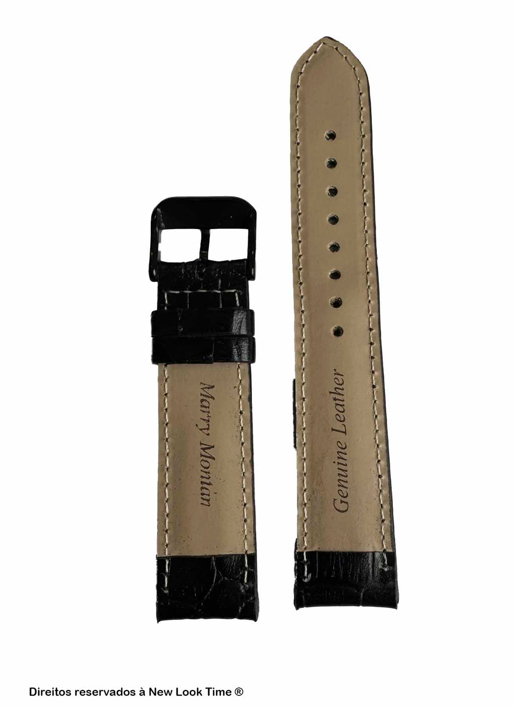 Pulseira Couro Preto Relógios 20mm Croco Fivela Preta