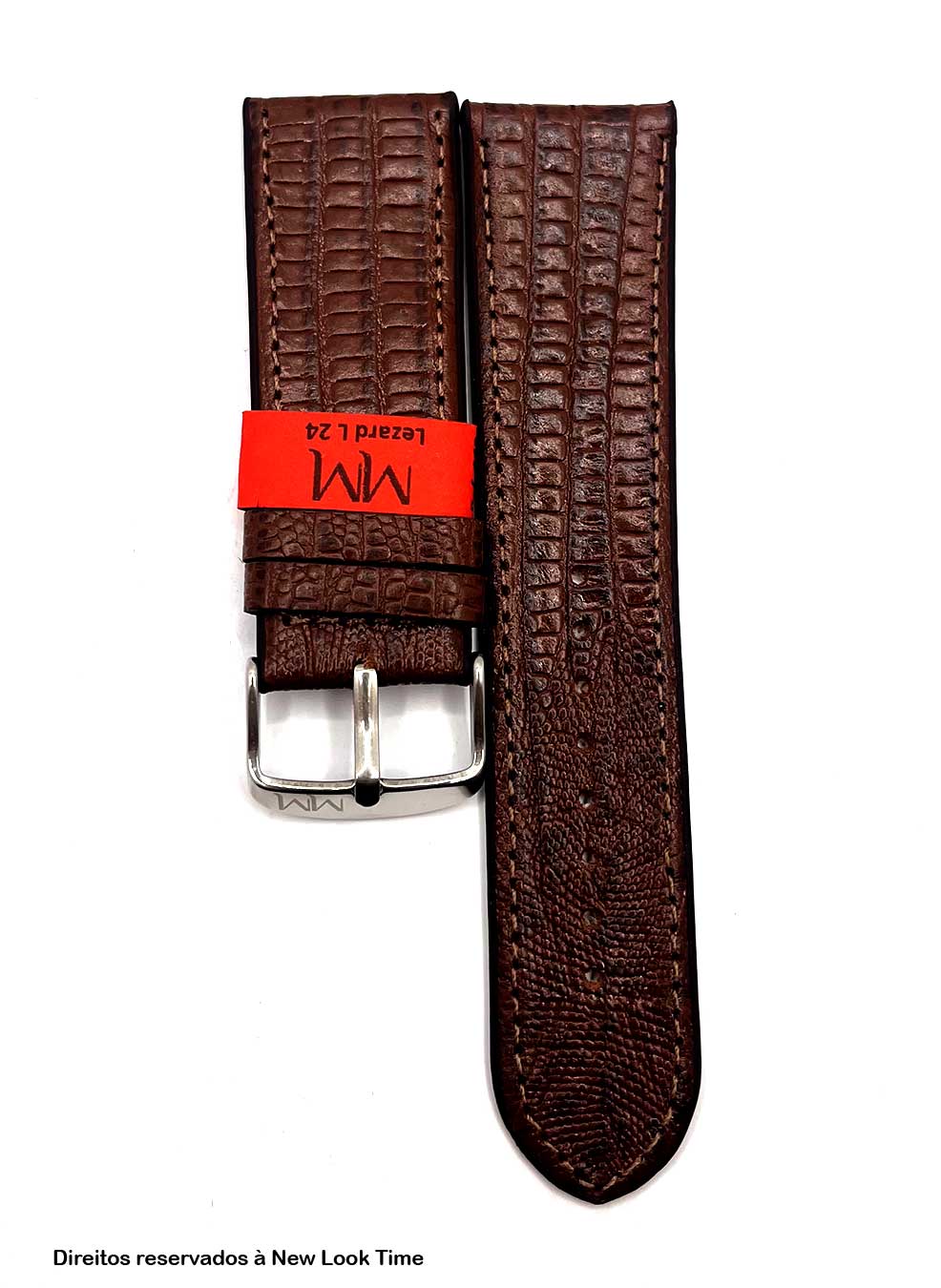 Pulseira Couro Marrom Relógios 24 mm Lezard L Fivela Prata