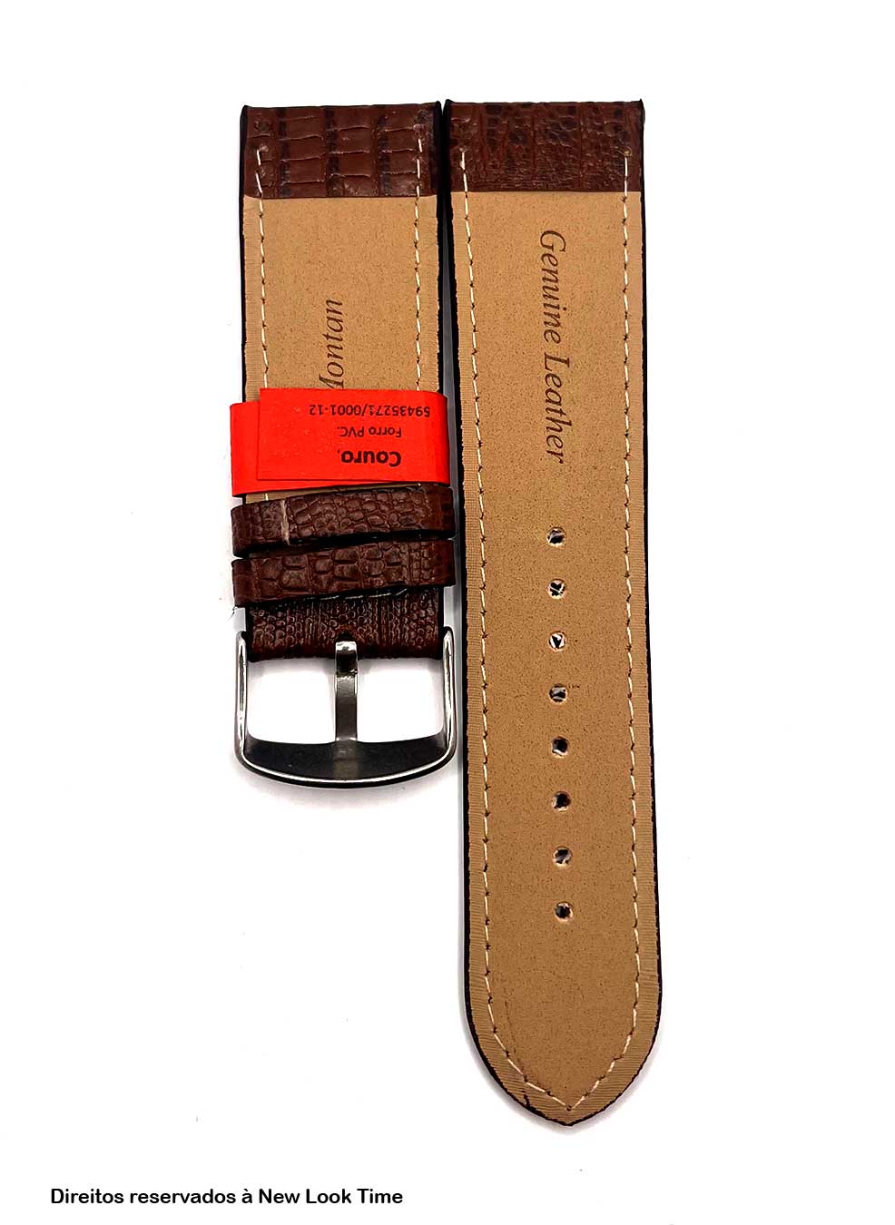 Pulseira Couro Marrom Relógios 24 mm Lezard L Fivela Prata