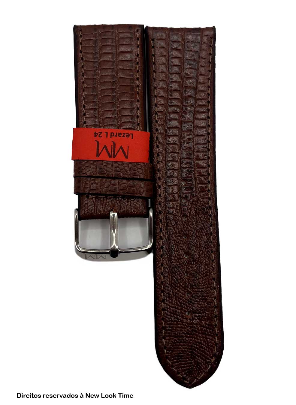 Pulseira Couro Conhaque Relógios 24mm Lezard Fivela Prata