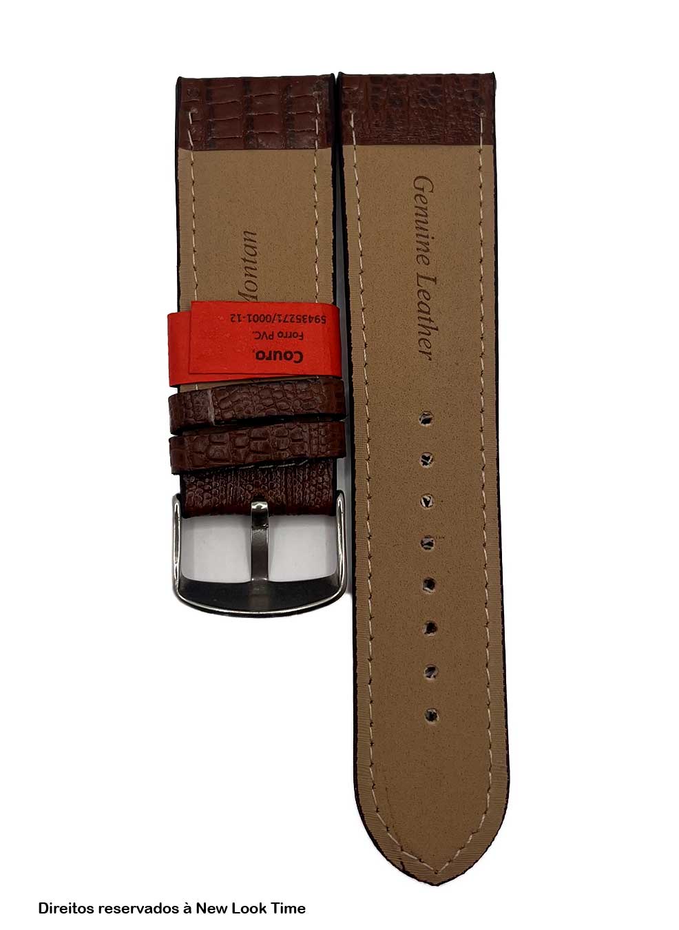Pulseira Couro Conhaque Relógios 24mm Lezard Fivela Prata