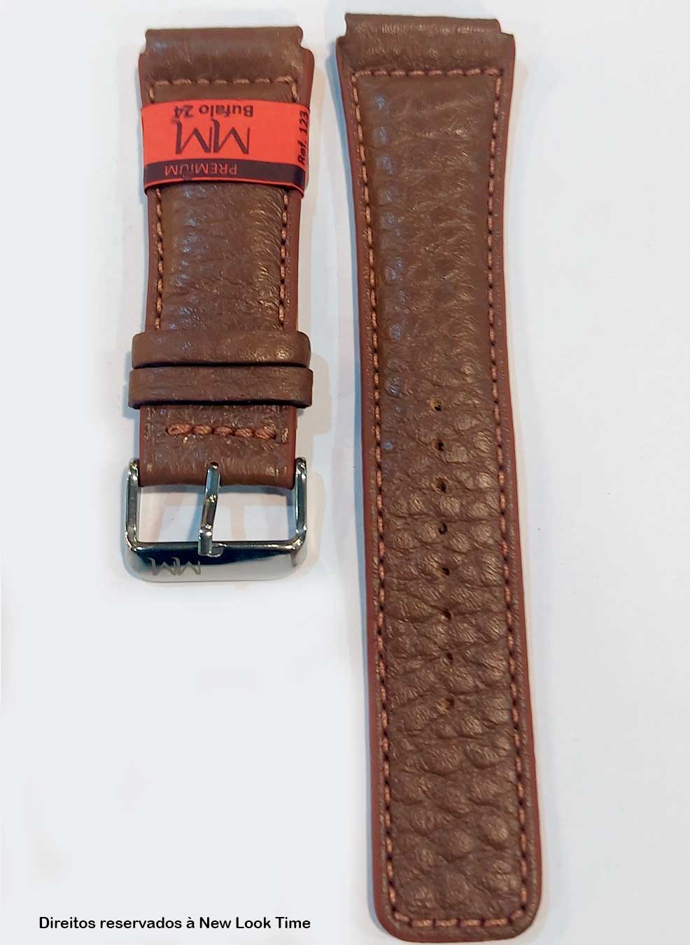 Pulseira Couro Havana Relógios 24MM Búfalo Costura Clara Picote Fivela Prata