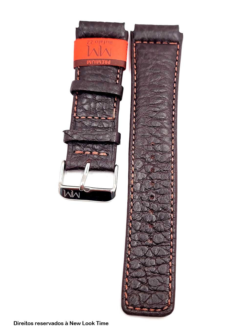 Pulseira Couro Marrom Relógios 22mm Búfalo Costura Clara Picote Fivela Prata