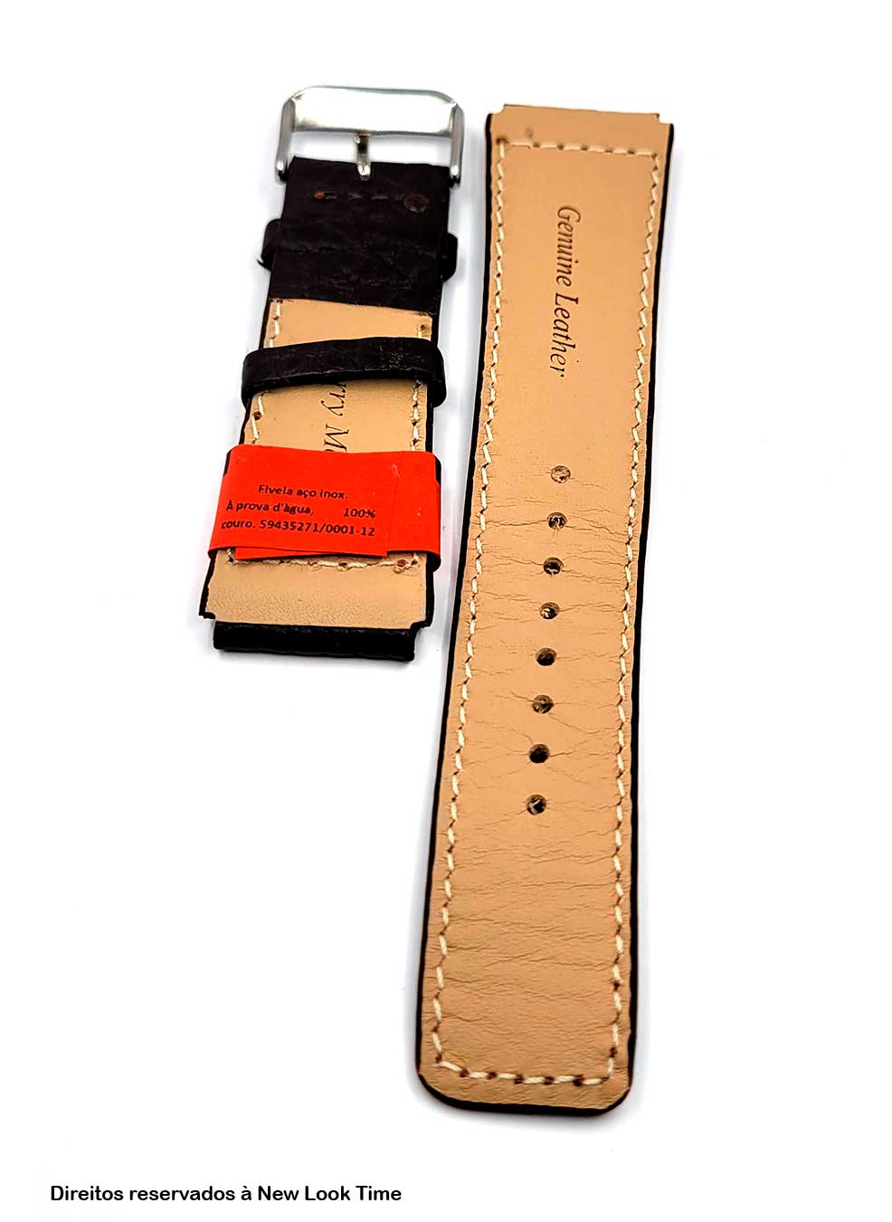 Pulseira Couro Marrom Relógios 22mm Búfalo Costura Clara Picote Fivela Prata