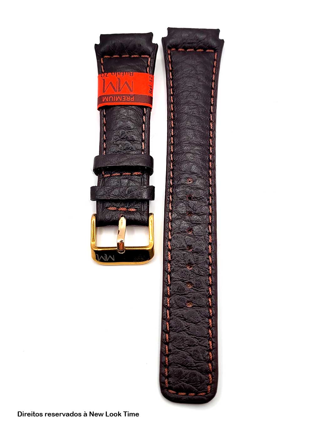 Pulseira Couro Marrom Relógios 20mm Búfalo Costura Clara Picote Fivela Dourada